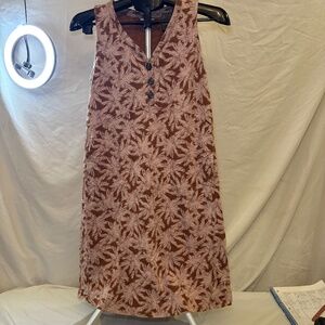 J. Jill XS Seamed V Neck A Line Dress Sleeveless Auburn/Brown Sketched Leaves